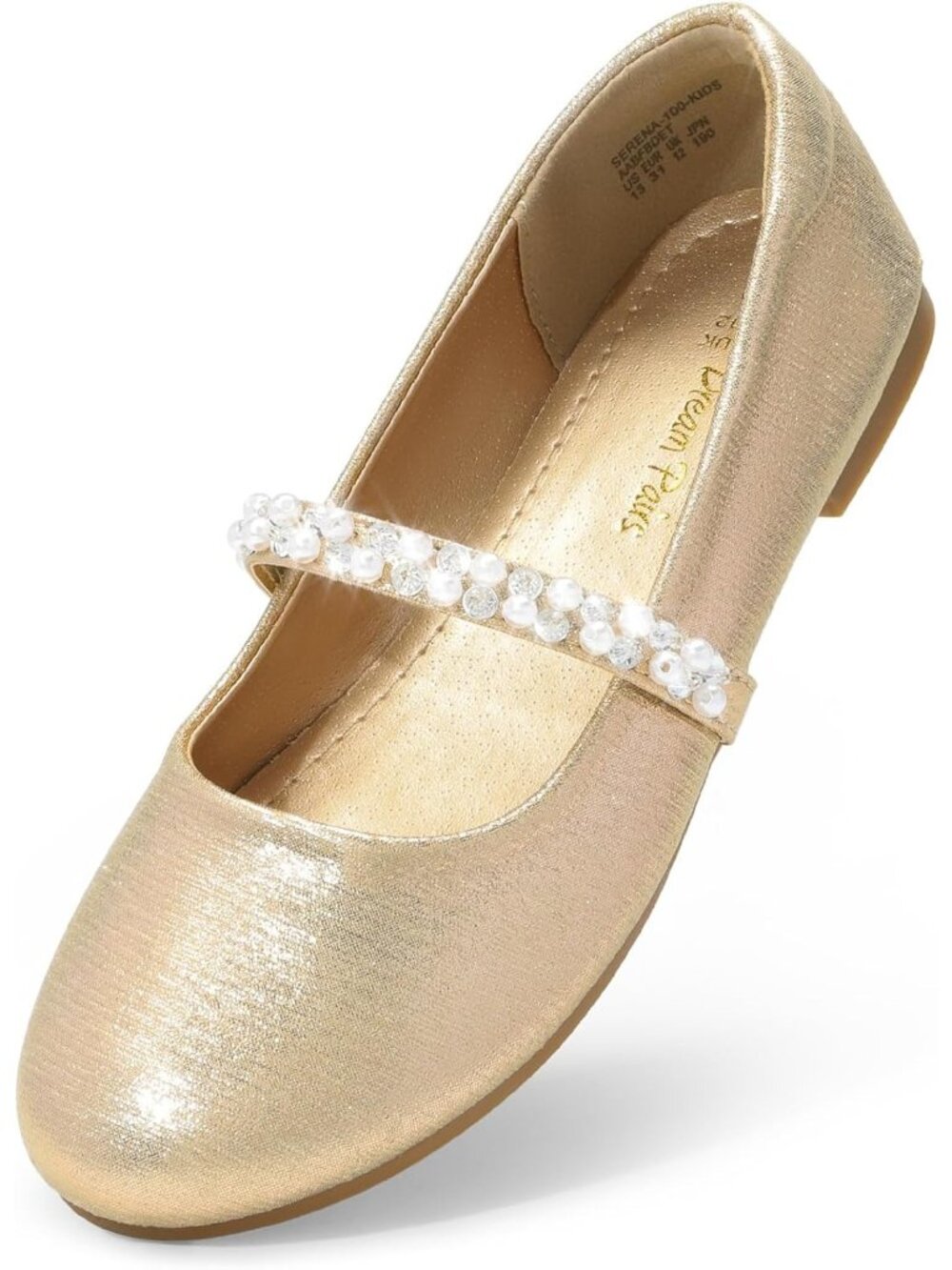 Dream Pairs Women's Gold Round Toe Pearl Straps Mary Jane Ballet Flats